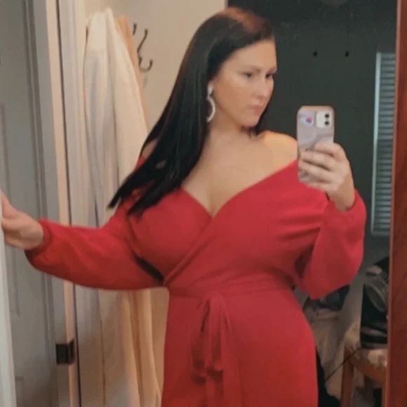 Women's V Neck Wrap Knit Dresses Batwing Sleeve Backless Slit Maxi Dress - Picture 4 of 6